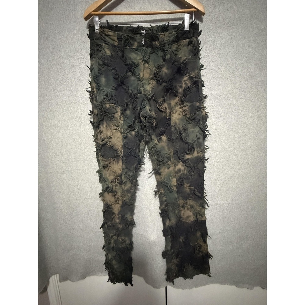 BoohooMAN Pants Mens 30x31 Multicolor Camo Fringe Denim‎ Chino Grunge Streetwear